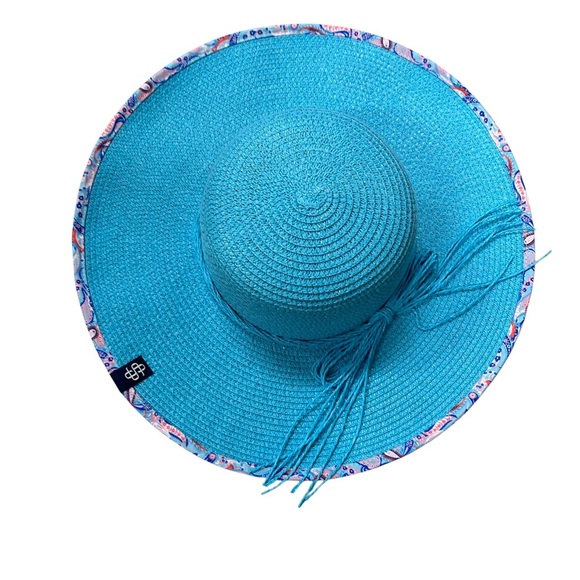 NWOT Simply Southern Womens Preppy Straw Hat O/S Mama Beach Vacation Aqua - Picture 2 of 6